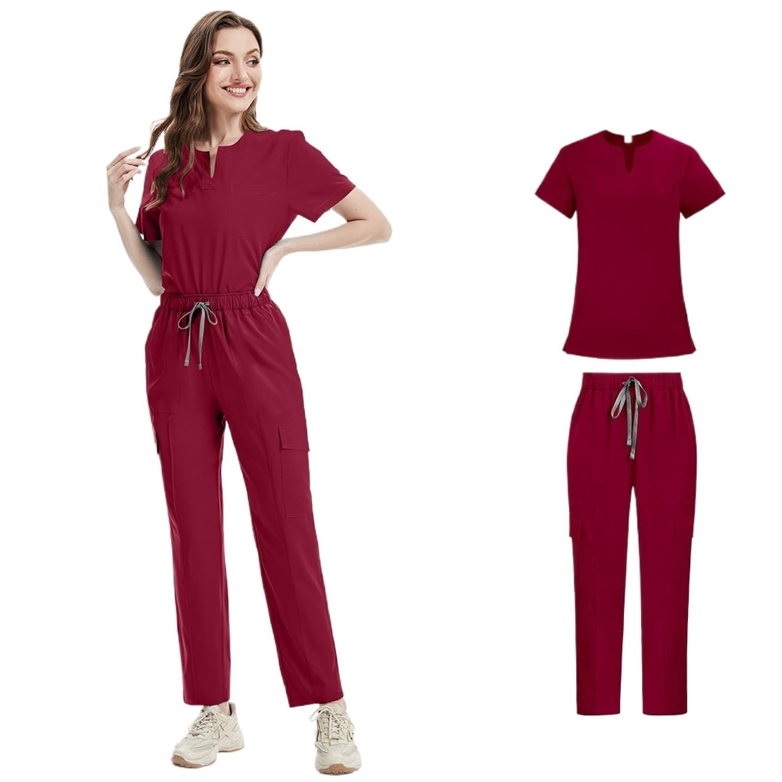 Uniformes médicos Bata Uniforme Mujer artículos de enfermería Accesorios Enfermeras clínica Traje médico salón Belleza SPA para AtencióN MéDica, SalóN De Belleza(Black,L)