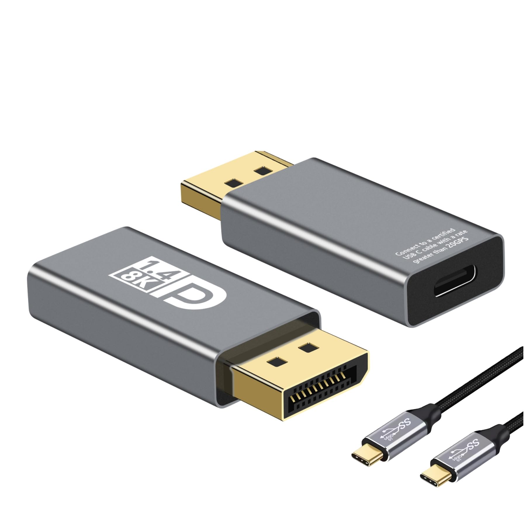 USB C Female to DisplayPort Male Adapter with USB C Video Cable, 8K@60Hz