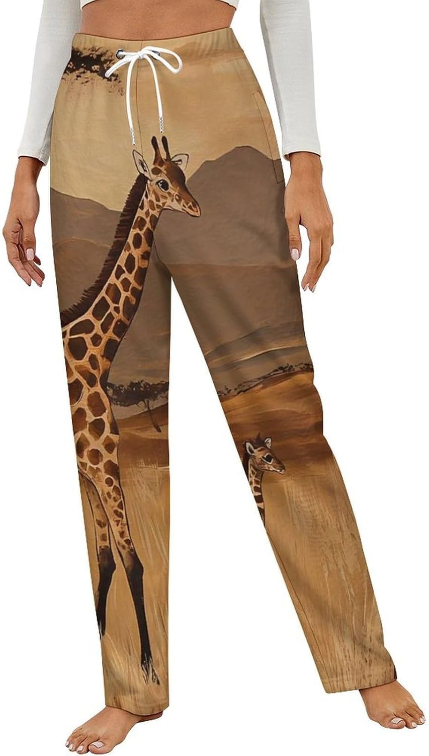 Giraffes In An African Womens Pajama Pants Fleece Sleep Comfy Lounge Pants Bottoms PJ