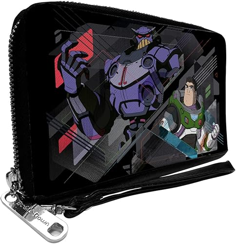 Disney Pixar Lightyear Zurg and Buzz - Cartera rectangular de poliuretano con cremallera alrededor de Lightyear Zurg and Buzz Pose negro gris rojo