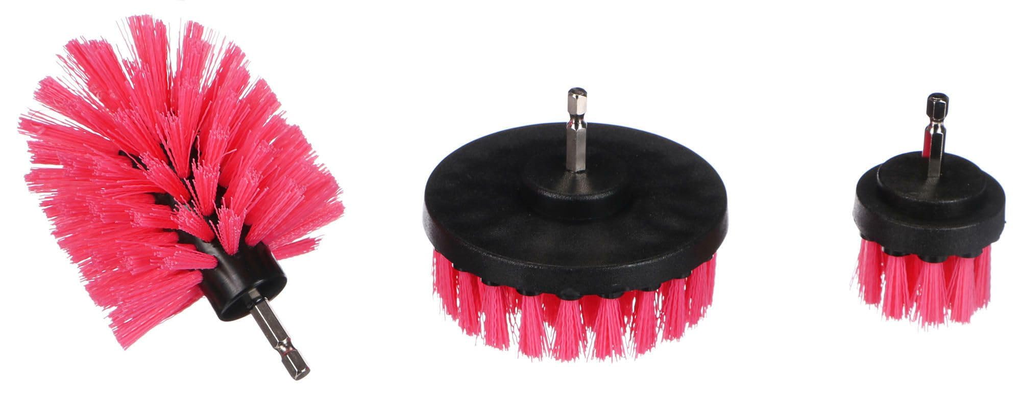 SIXTOL CAR DETAILING DRILL BRUSH PINK 3 | 3-Piece Medium-Stiff Cleaning Brush Set for Drill | Automotive & Home Cleaning | Stylish Pink