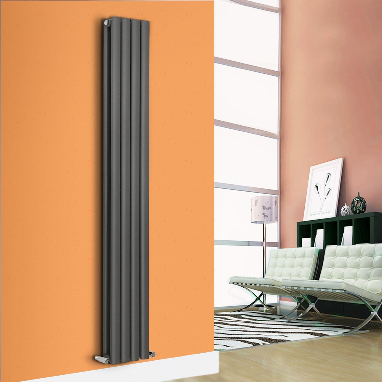 Horizontal Vertical Designer Radiator Oval Column White Anthracite Tall Upright Rads (Double - 1800 x 240mm, Anthracite)