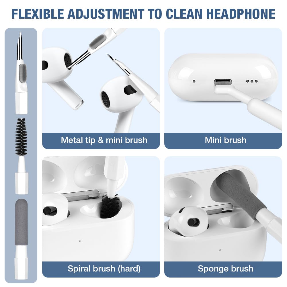 Zestaw do czyszczenia klawiatury 20 w 1, zestaw do czyszczenia słuchawek AirPods ze szczotką i sprayem, do czyszczenia klawiatury, laptopa, telefonu komórkowego, monitora PC, aparatu (biały)