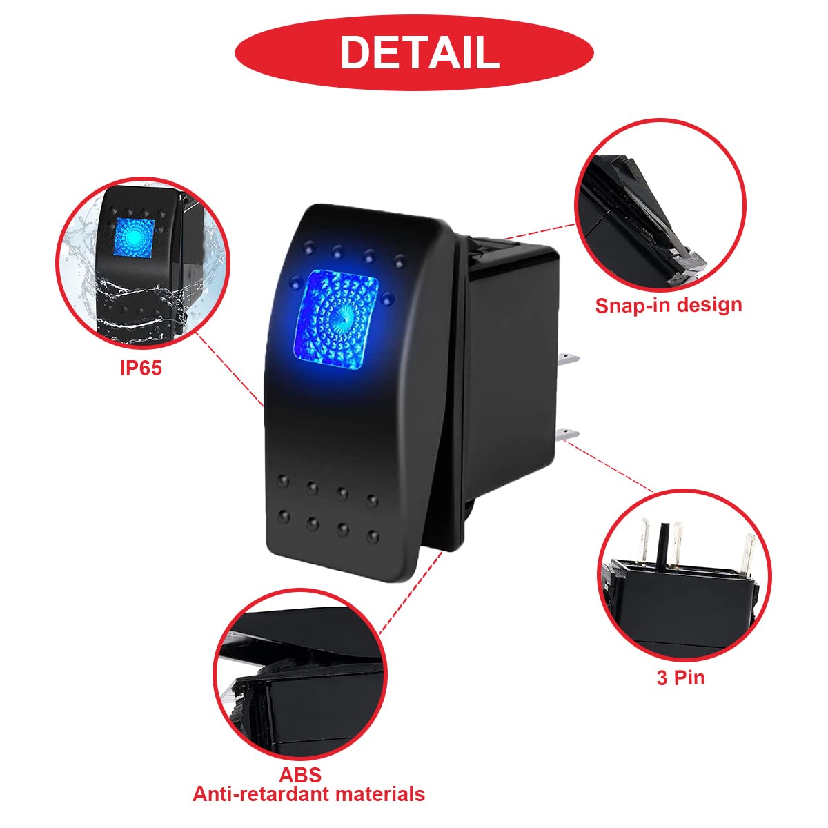 Switia 3 Stück DC 12V 20A Runde Wippschalter kippschalter,EIN-AUS SPST 3 Polig Wasserdicht kippschalter 12v beleuchtet LED Taste schalter mit Schalterhalterung und Anschlussdrähten (Rot/Blau/Grün Switia 3 Stück DC 12V 20A Runde Wippschalter kippschalter,EIN-AUS SPST 3 Polig Wasserdicht kippschalter 12v beleuchtet LED Taste schalter mit Schalterhalterung und Anschlussdrähten (Rot/Blau/Grün