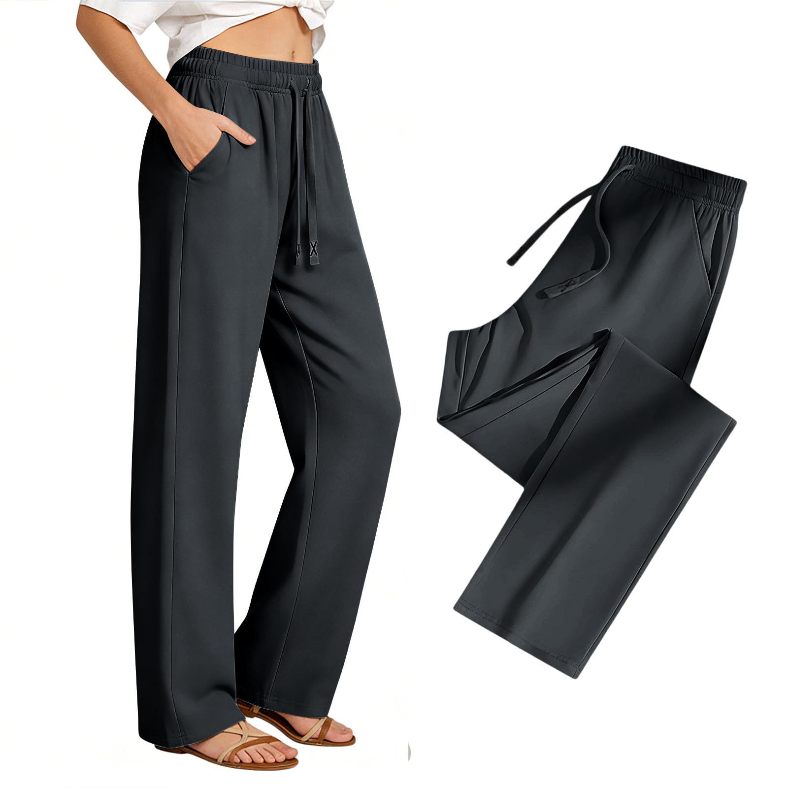 Dark Gray Joggers for Women UK Quick-Dry Straight Leg Long Trousers Pockets
