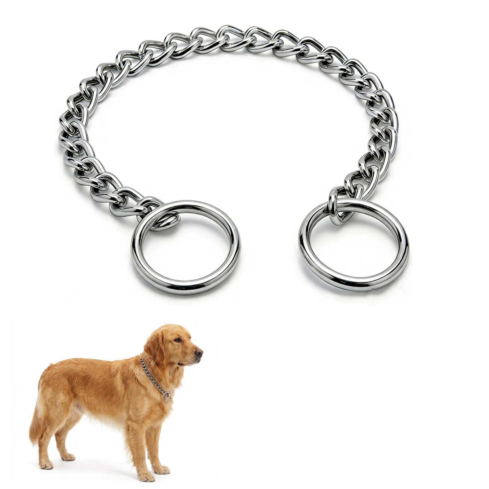 Collar de Cadena para Perros de Acero Inoxidable 55 cm – Collar Metálico Resistente para Perros Medianos y Grandes – Collar de Paseo para Perros Fuertes con Control de Tirones – Plateado