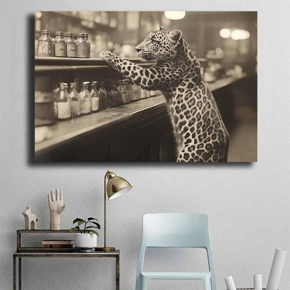 AMXBZC Affiche décorative chambre d'enfant Photos de léopard rétro Moderne animaux de safari en afrique - Poster Images Murales - Décoration chambre de bébé(Beige)-80x120cm Sans cadre