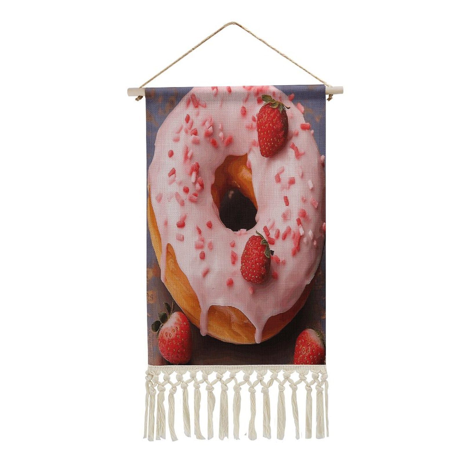 Adfgyerh Style Strawberry Donut Tapestry With Tassels Cotton And Linen Hanging Posters, Wall Art For Travel Gift, Wall Tapestry For Office Home Decor Bedroom Living Room Decor