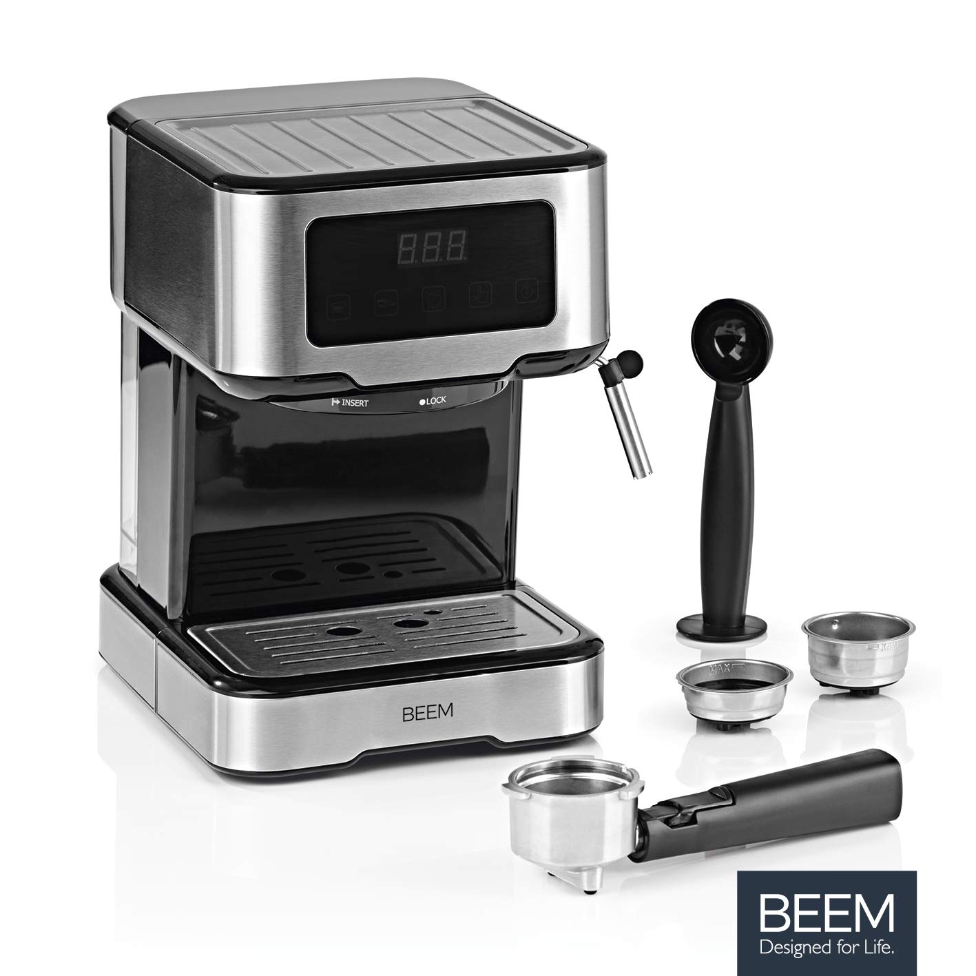 BEEM ESPRESSO-SELECT-TOUCH cafetera semiautomática con pantalla táctil de 15 bares | Espresso, cappuccino, latte macchiato, calidad de barista | Carcasa de acero inoxidable cepillado