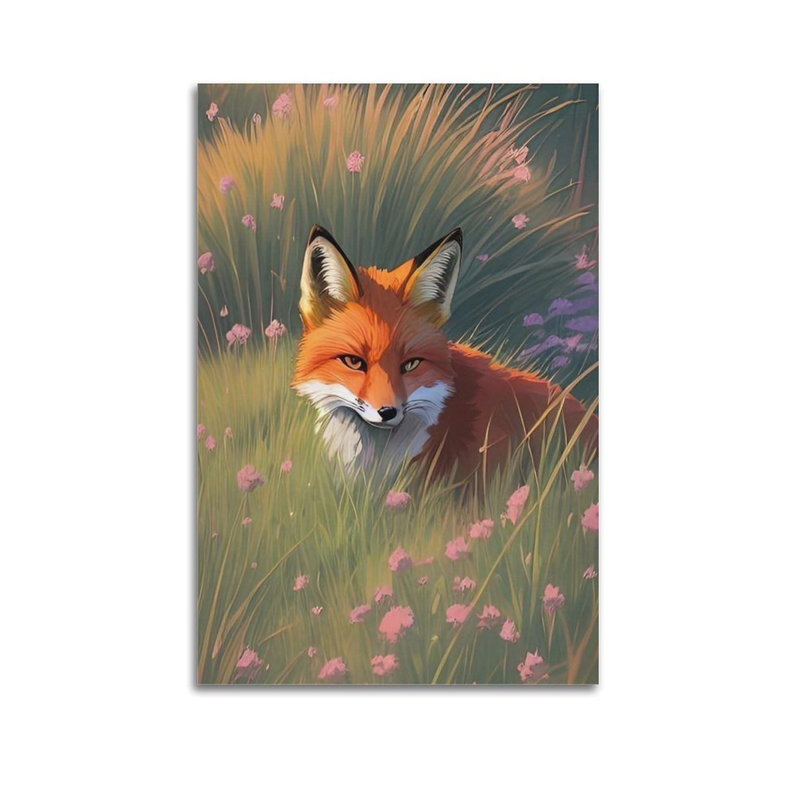 HUIYHB Animal Poster Fox in The Grass Poster Decorative Painting Canvas Wall Posters And Art Picture Print Modern Family Bedroom Decor Posters 24x36inch(60x90cm)