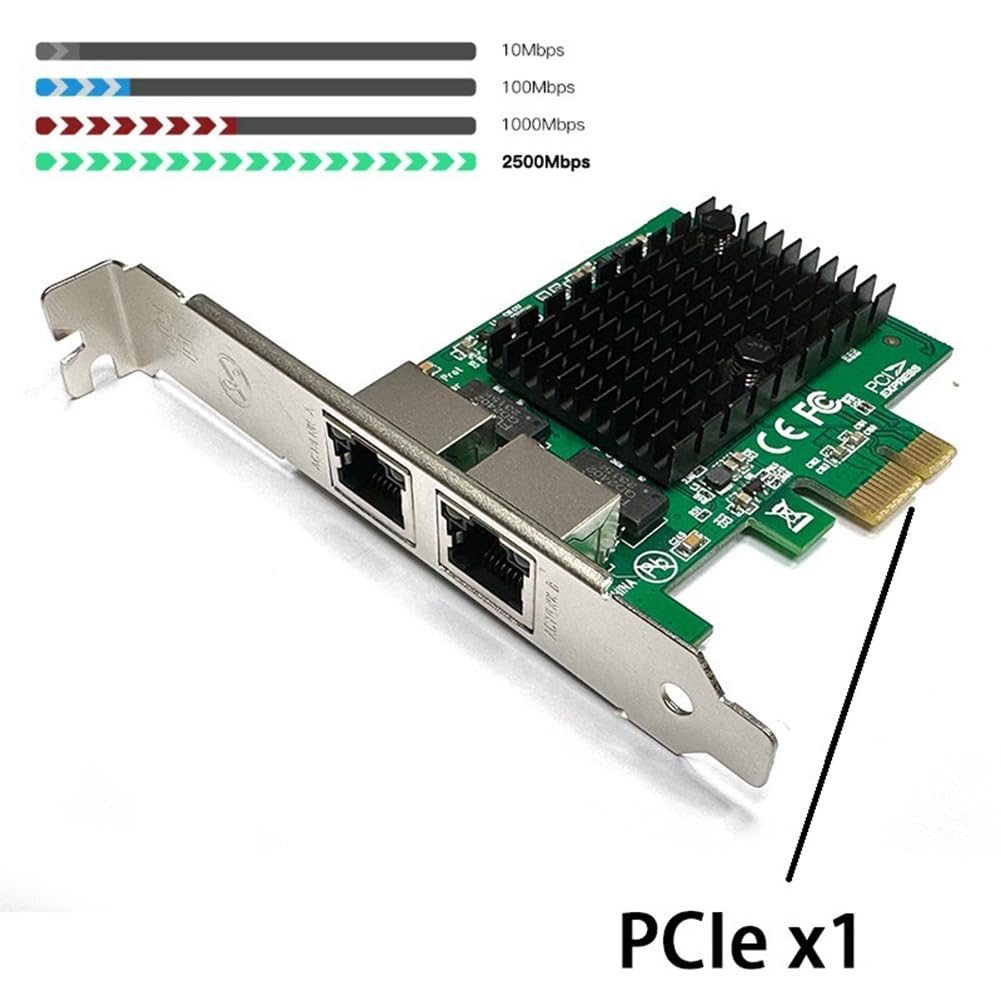 Scheda di Rete PCIe 2 Porte 2.5G Adattatore Ethernet 2.5 Gigabit Chip RTL8125BG Adattatore LAN PCI-e Ethernet per PC Desktop Durevole Facile da Installare Facile da Usare