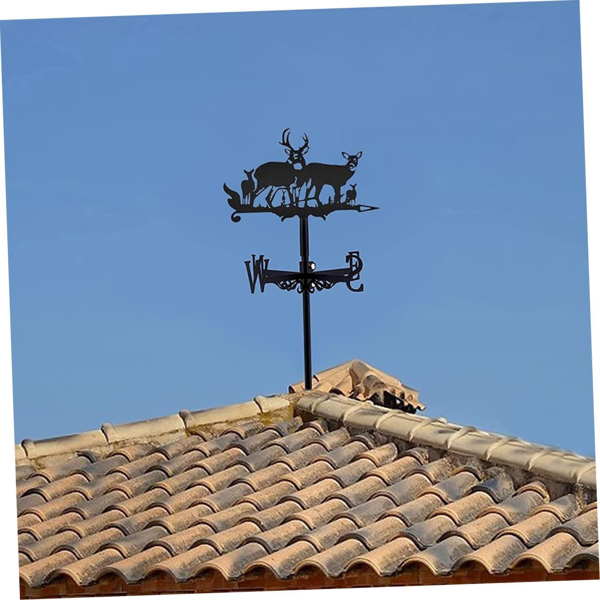 Deer Group Metal Weathervane Garden Decoration Outdoor Lawn Wind Direction Indicator with Ground Stake Weather Vane for Patio and Yard