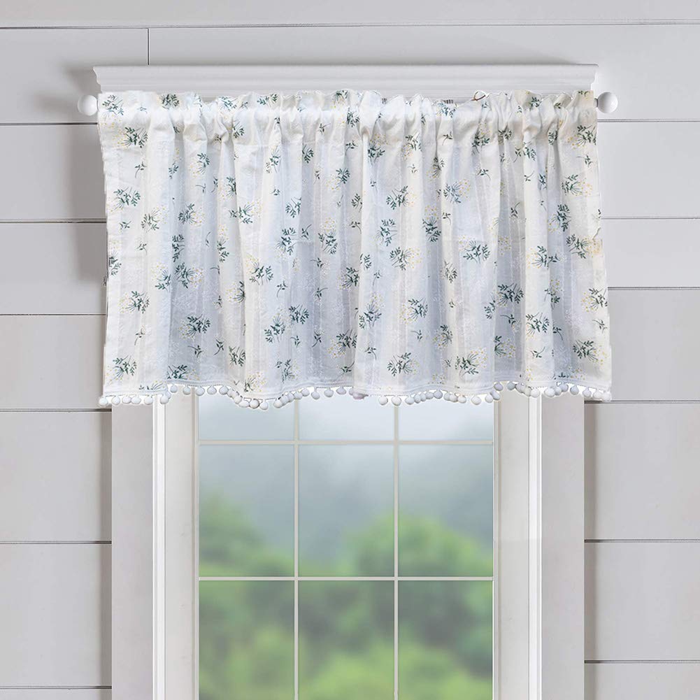 ORICALCHASM Short Curtains, Farmhouse Cotton Linen Window Curtain Valance, Rod Pocket Cafe Half Curtain with Tassels Hair Balls(W140xH200cm/W55.1xH78.7inch)