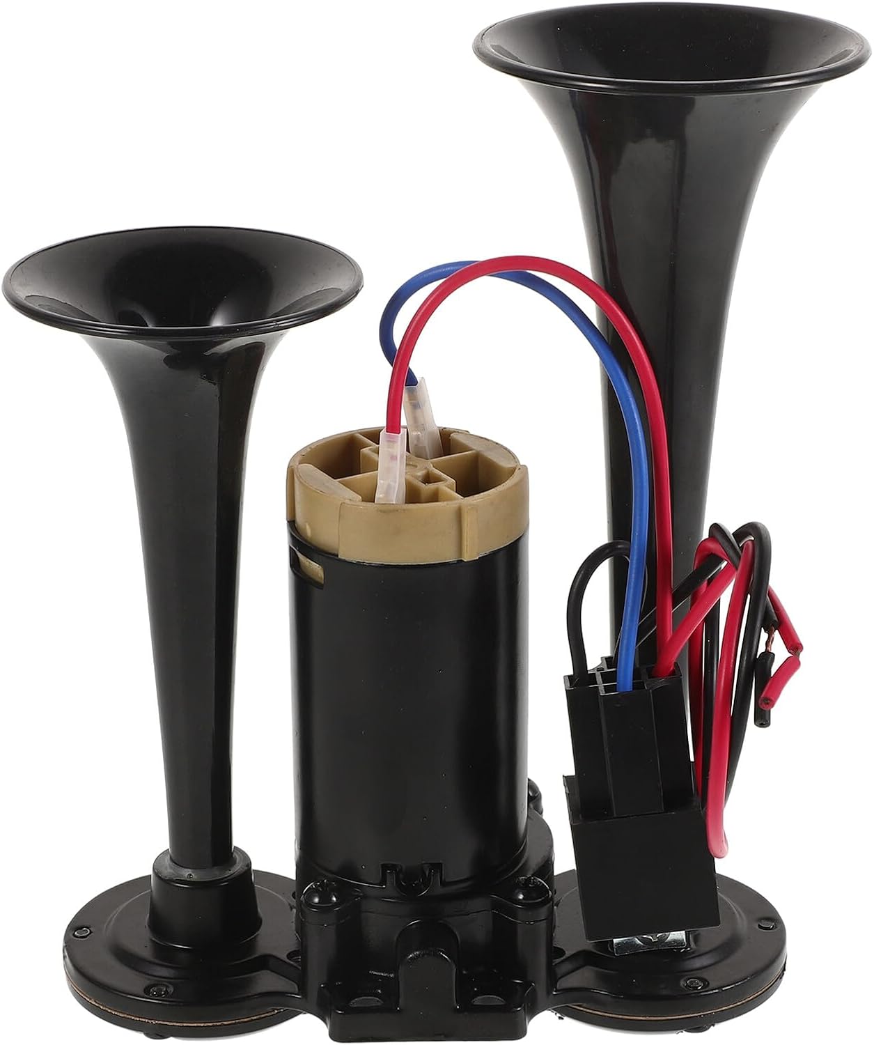 Electric Air Horn Kit 24v Black Loud Compressed Air Horn for Cars Trucks Motorcycles and Boats High Volume 135db with Dual Trumpet Tubes for Automotive Exterior Use