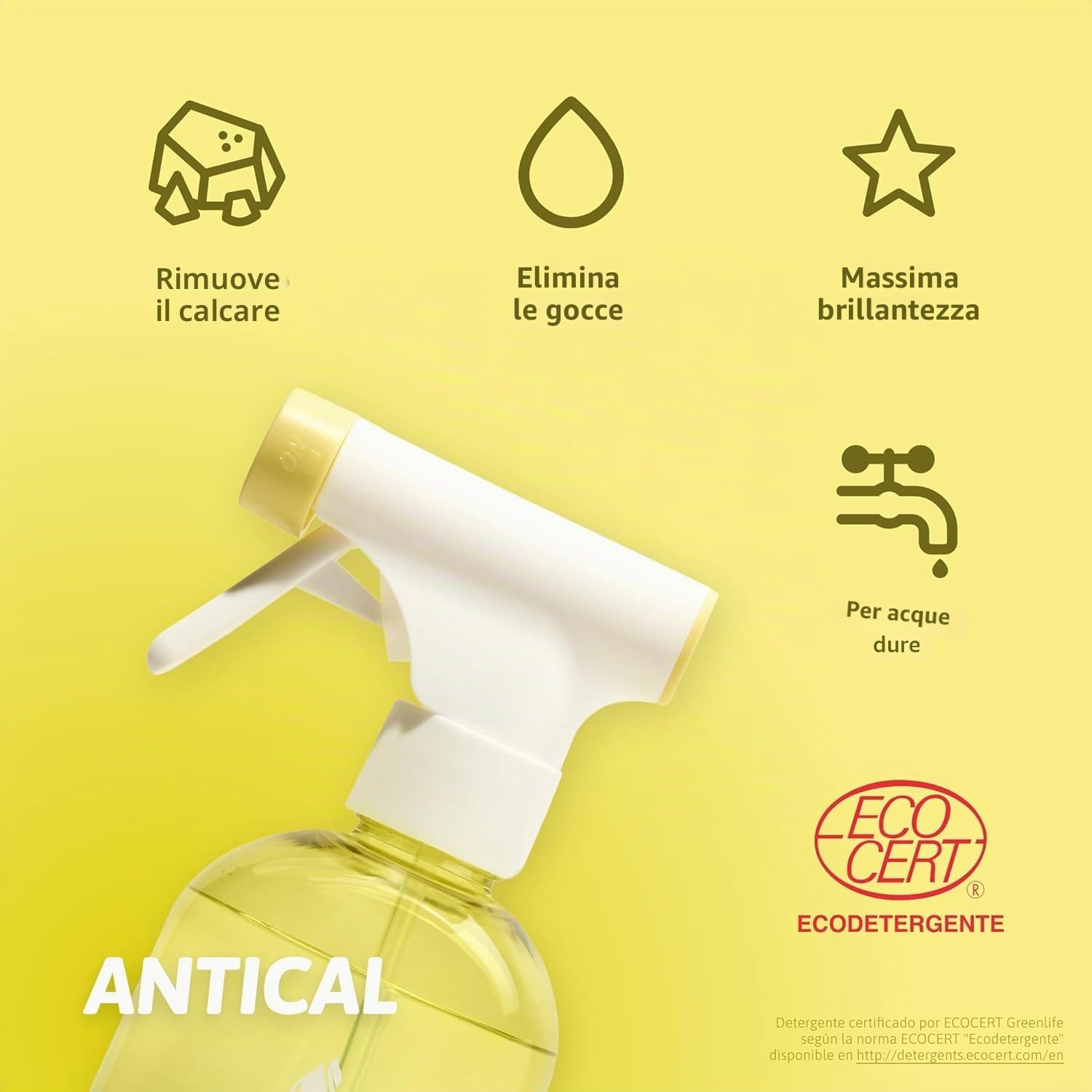 Natulim Confezione da 4 essenziali per la pulizia della casa, detergente per vetri, anticalcare, multisuperfici e sgrassante, set spray ricaricabile da 500 ml + 8 bustine, formula efficace e naturale