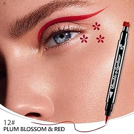 evpct 1Pcs 2-in-1 Red Colored Winged Eyeliners Stamp, Red Flower Face Stamps Makeup, Waterproof Eyeliner Eye Stamp Liners Tool Set Kit for Womem, Wing Eyeliner Stamp Figures Tool Wingliner Shapes, 12