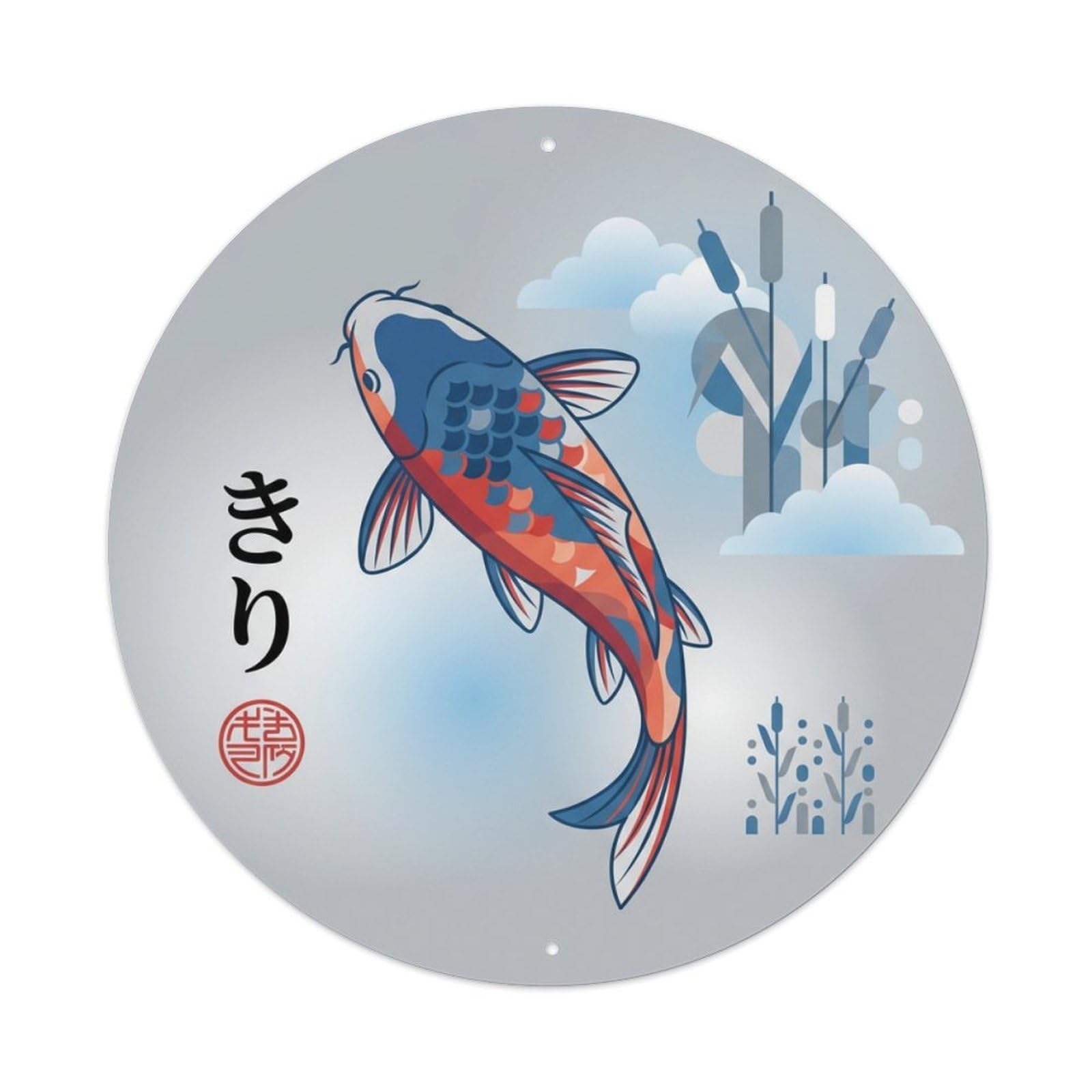 Reed Misty Koi Fish Ukiyo-e Metal Tin Sign