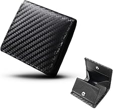 Coin Purse, Men's, Genuine Leather, Carbon Leather, Box-shaped, Coin Case, Thin, Compact Size, Gentlemen, Business, Design 1 [Black]