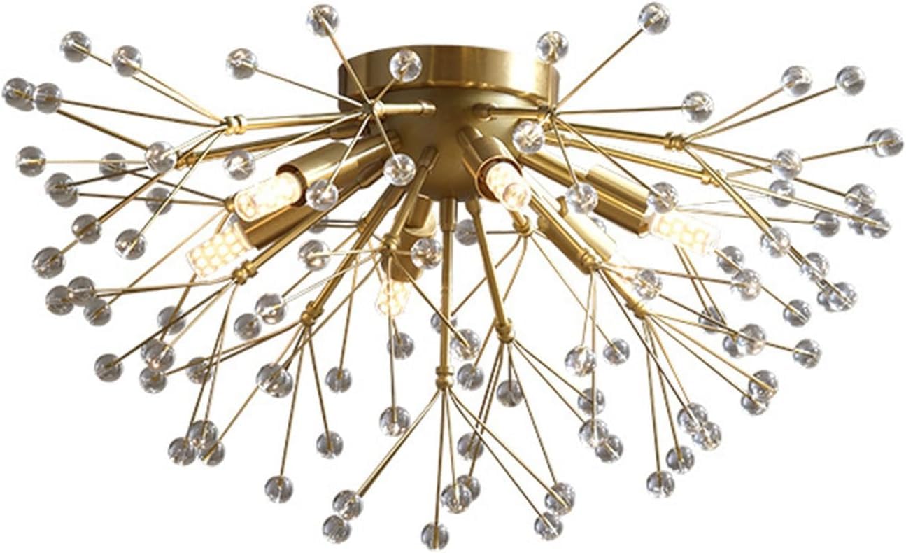 Crystal Ceiling Light Fixture 6-Light Modern Firework Dandelion Chandelier Flush Mount