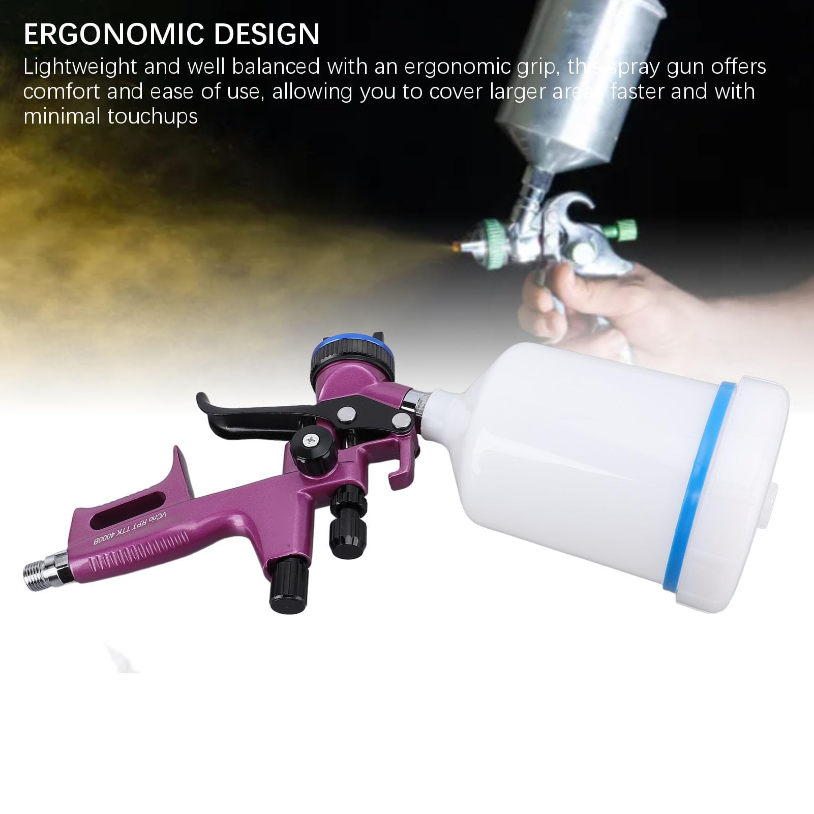 Fockety HVLP Pistolet Natryskowy, Opryskiwacz Farby z dyszą 1,3 Mm, 600 Ml Filiżanki i Regulowane Wzory Natryskowe, Pistolet do Sprayu, do Malowania Domowego, Meble, ściany