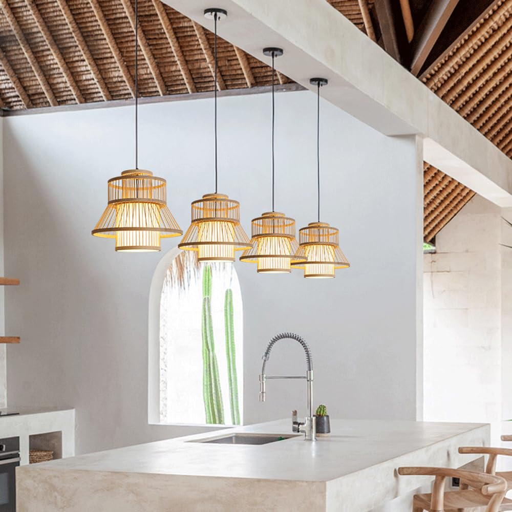 Iluminación Colgante para Arte Y Tejido De Bambú Lámpara Artesanal Decorativa Japonesa Accesorio De Techo De Mimbre De Bambú Luz Casera Retro E27 Utilizado para Restaurantes, Cocinas
