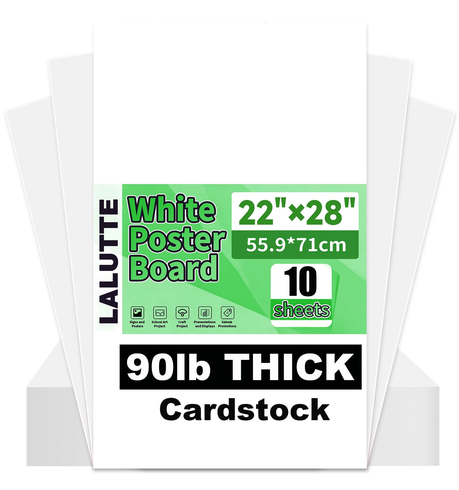 10Pcs White Poster Board 22"X28", 250 GSM Thickness Poster Paper, Glossy&amp; Matte Side Large Posterboard, Poster Board Bulk For School Arts Crafts,Project Presentations,Drawing,Office,Displays,Signs