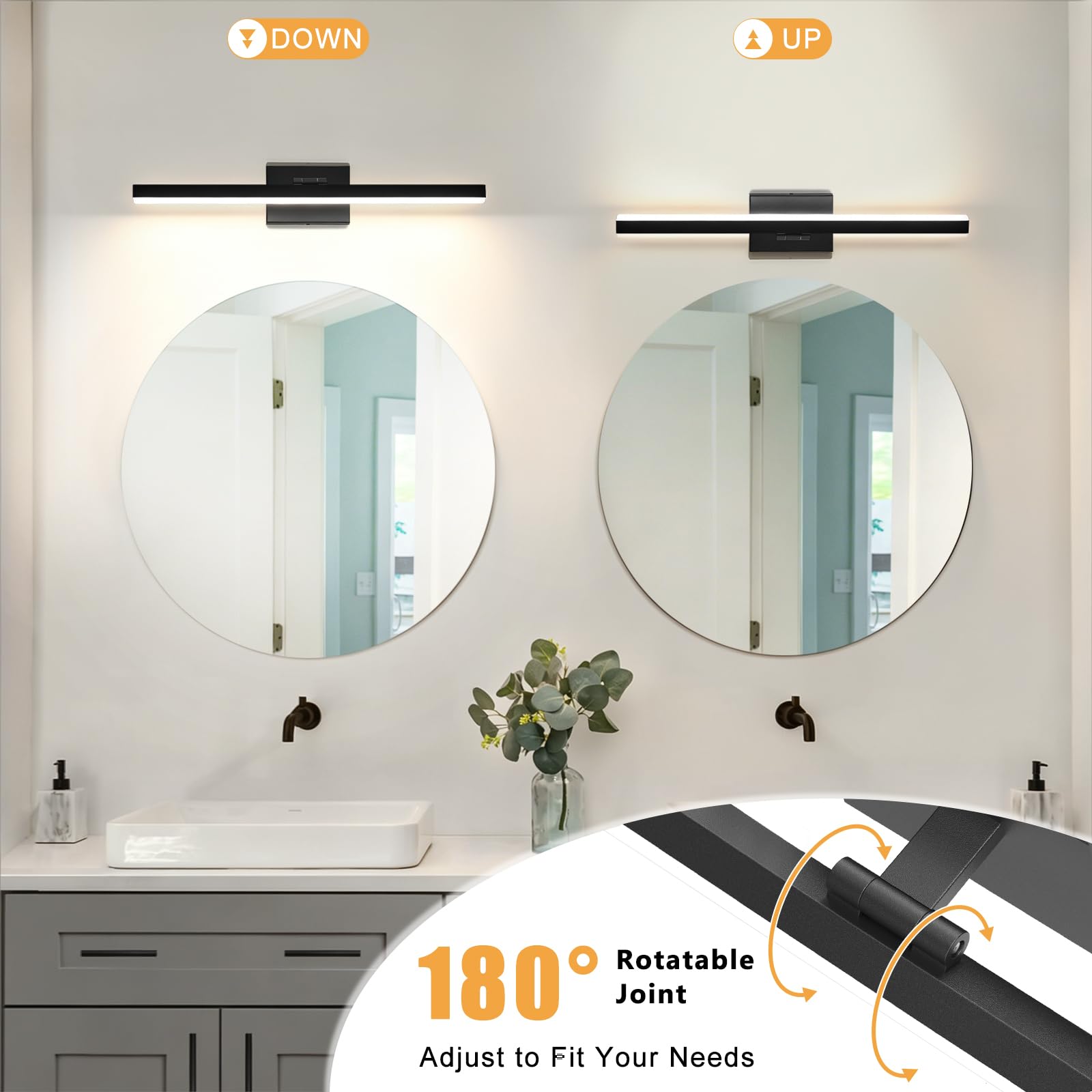 IZORRO - 61 cm IP44 16 W dimmbare 5CCT LED Vanity Light Bar Einstellbare Badezimmer Lichtleiste Schwarz