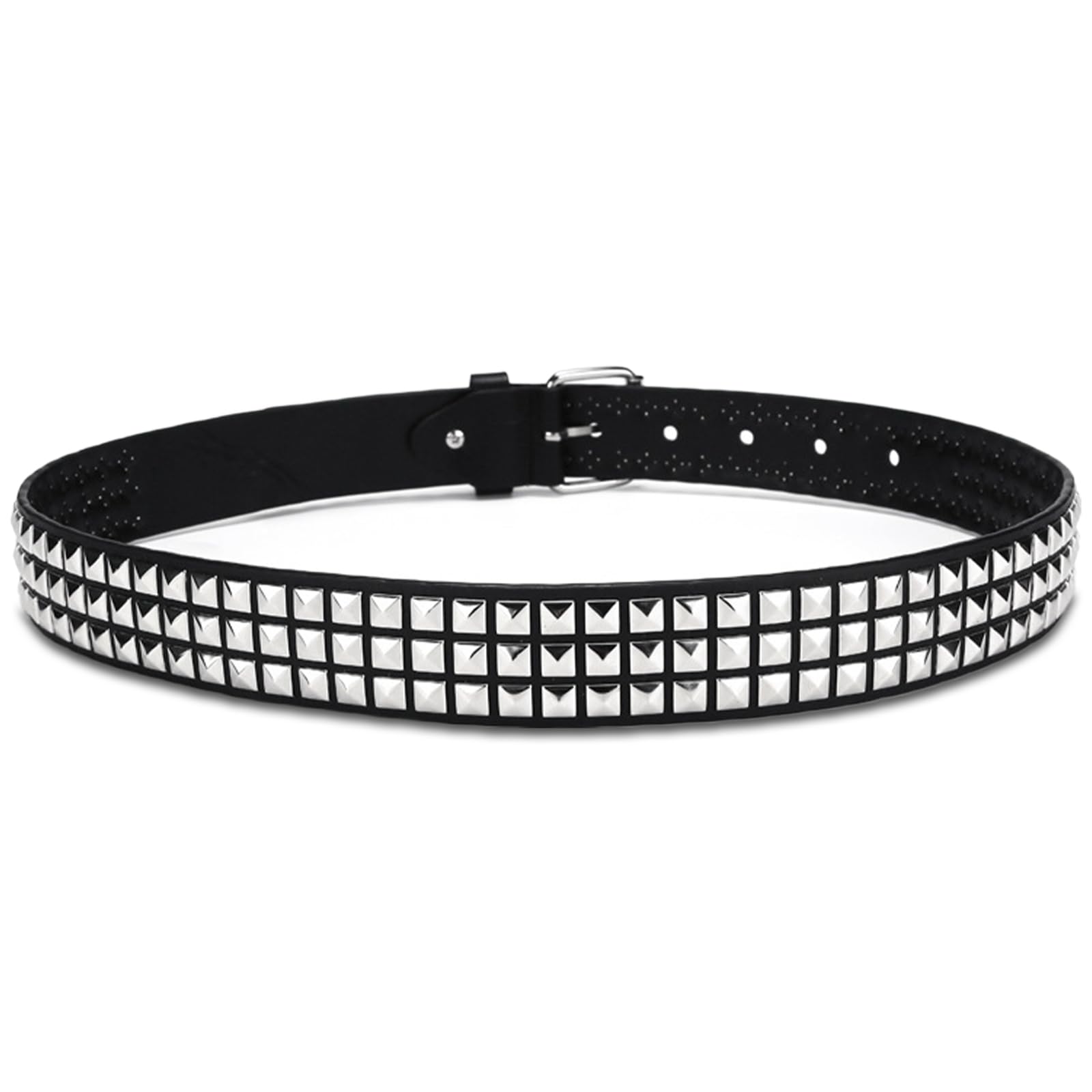 Tienyuu Studded Punk Rock Rivet Belt for Men & Women, Pyramid Metal Design with Silver Accents