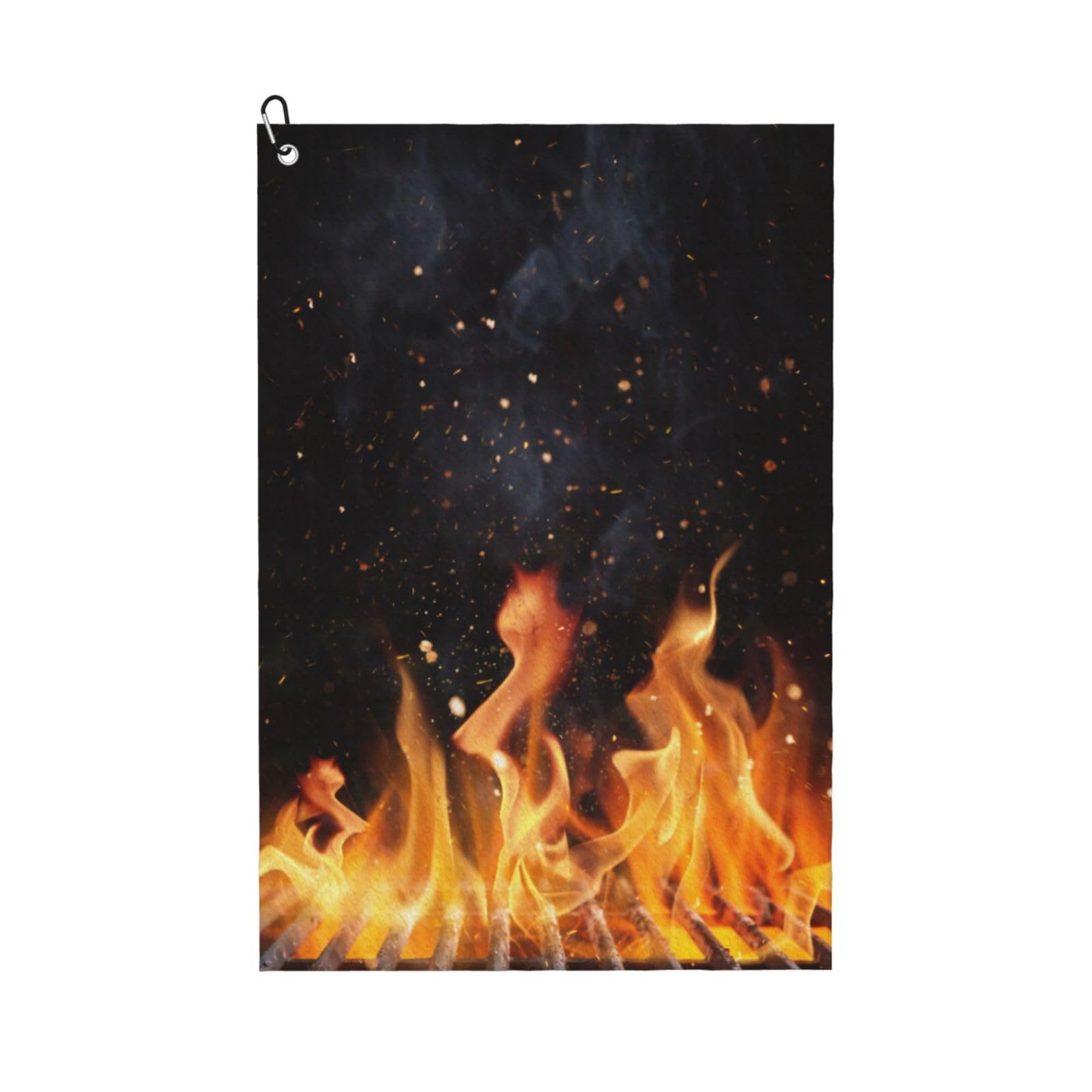 Hnnkloy Flaming Charcoal Grill Pattern, 16x24 in Portable Waffle Golf Towels with Carabiner Clip for Golf Bag