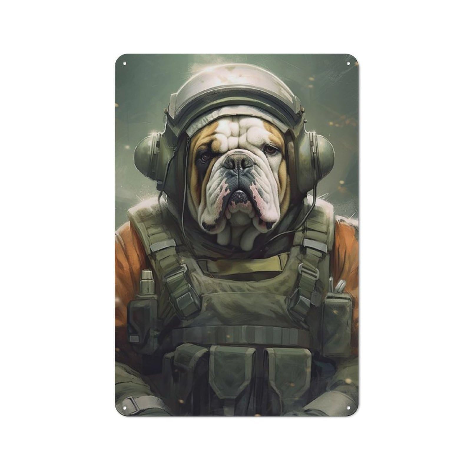Junmoney Style-9 30X20cm Rustic Tin Sign With English Bulldog Soldier For Dining Room Or Kitchen, A Decorative Metal Sign For Kitchens And Dining Spaces