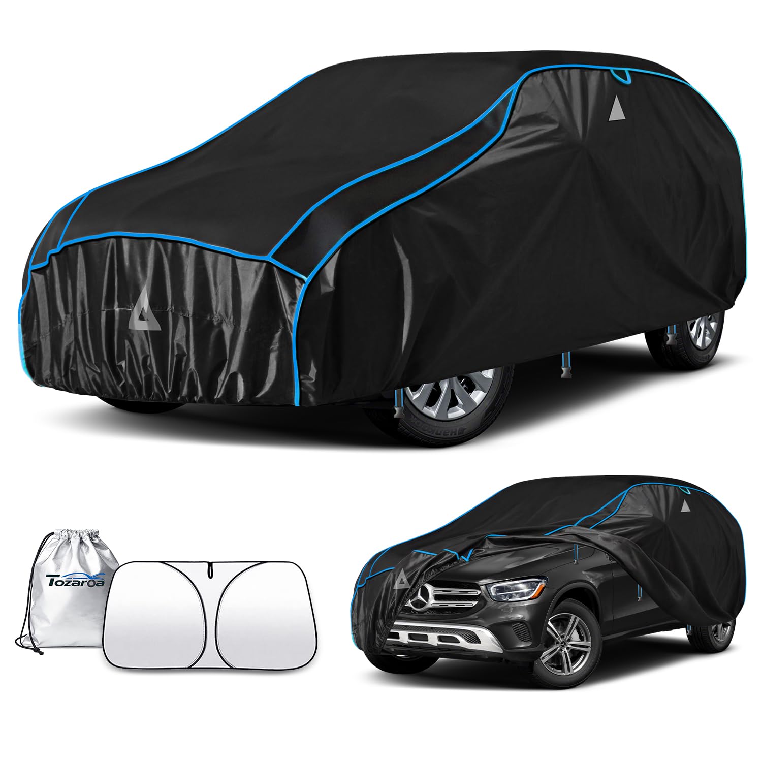 Hagelschutzplane Auto,Verdickte Eva Abdeckplane Vollgarage,wasserdichte Allwetter Autoabdeckung,Sonnenschutz,wetterfeste,inkl separater Sonnenblende,für PKW SUV (475-490 cm)