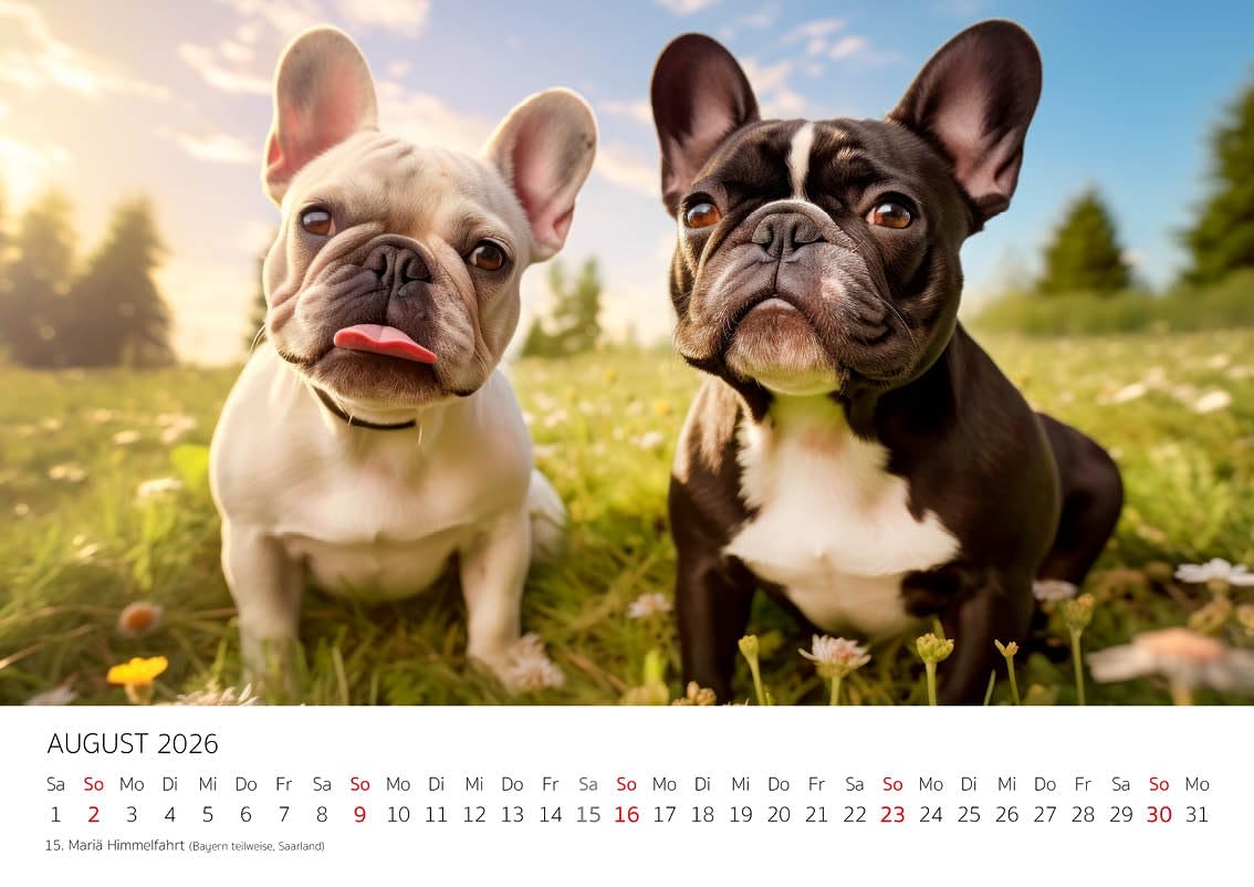 Edition Seidel Premium Calendar French Bulldogs 2026 Size DIN A4 Wall