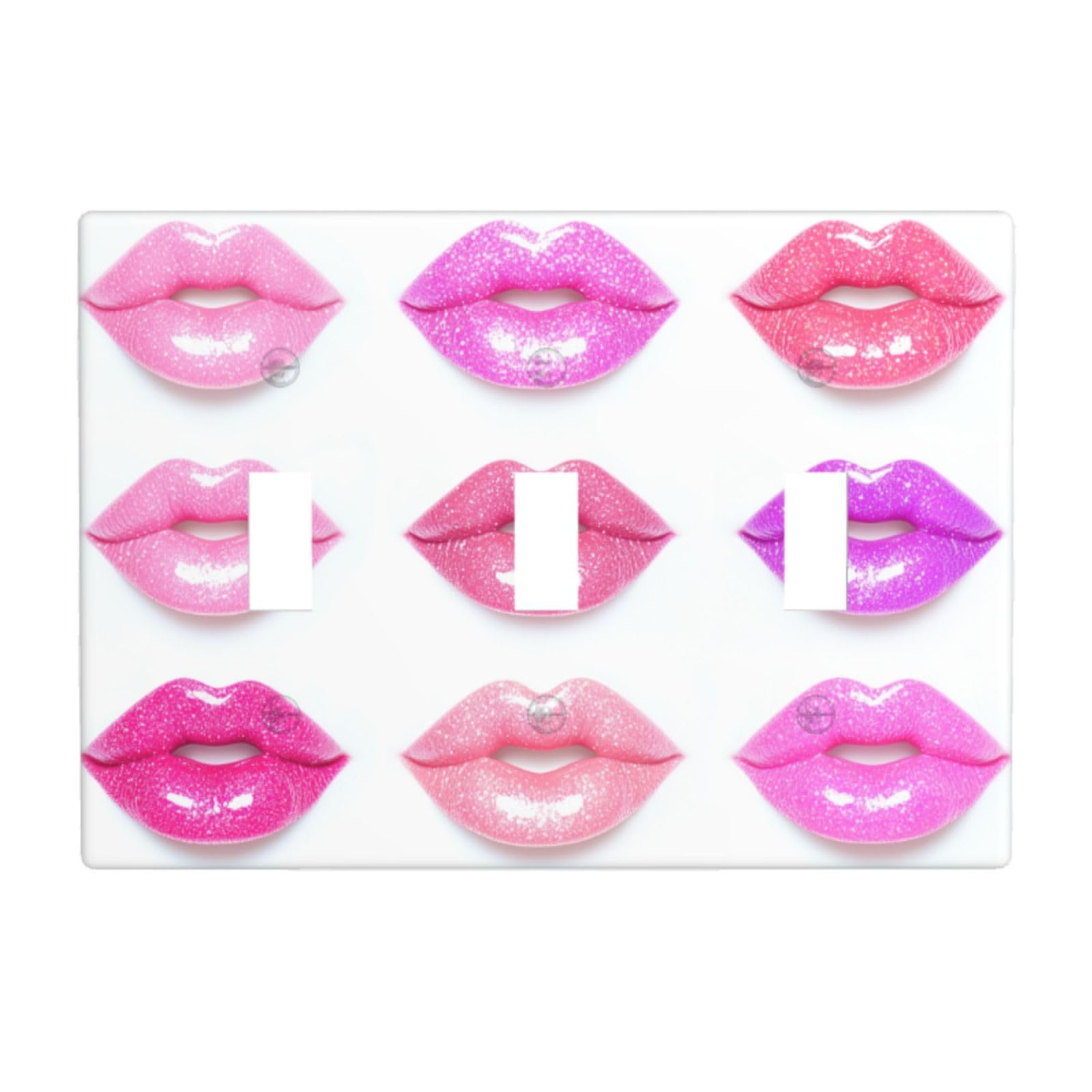 Vibrant Glittery Pink Lips Light Switch Covers 3 Gang Triple Toggle Wall Plate Switchplate Electrical Faceplate for Bathroom Kitchen Bedroom Decor