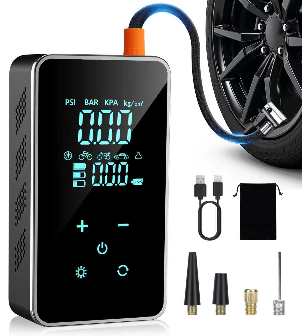 Tire Inflator Portable Air Compressor-150PSI Air Pump for Car Bike Pump Touch Screen Gauge Light Tire Pump 3X