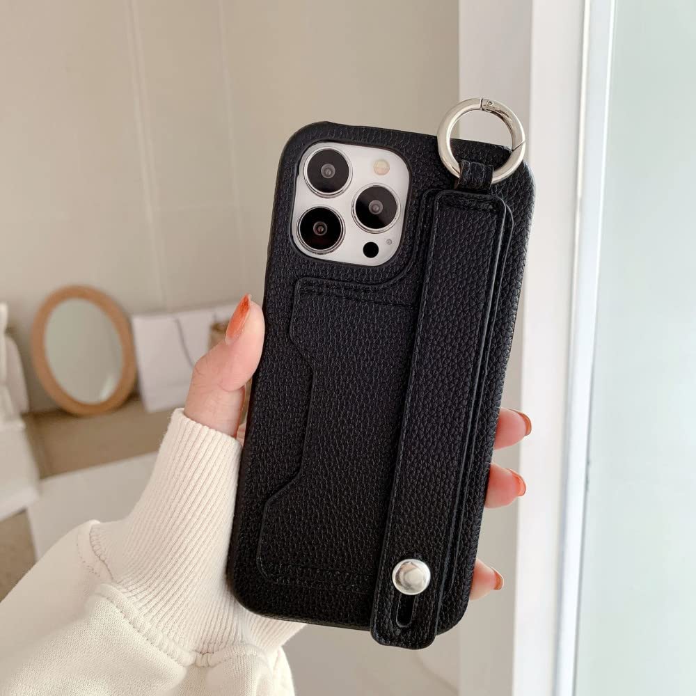 Étui iPhone 12 Mini noir effet cuir litchi avec sangle minimaliste - 7