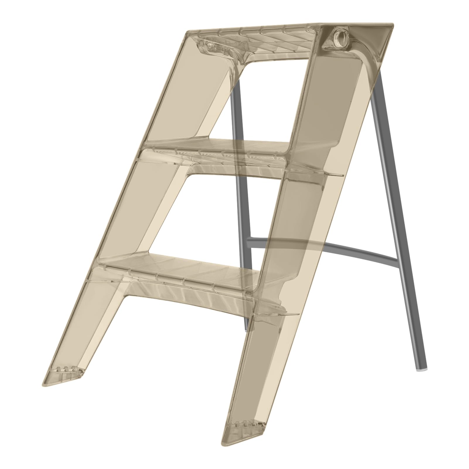 JTWWDM Luxury Acrylic Folding Step Ladder, 3 Step Transparent Home Stool with Wide Non-Slip Pedals, Foldable Storage Ladder for Kitchen Living Room Office,Brown