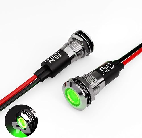 Miniatura 28 de 2 piezas (2PCS) 12mm (1/2") lámpara de señal de LED rojo impermeable de metal 110V 120V 125V IP67 luz piloto para tablero de mandos para equipos