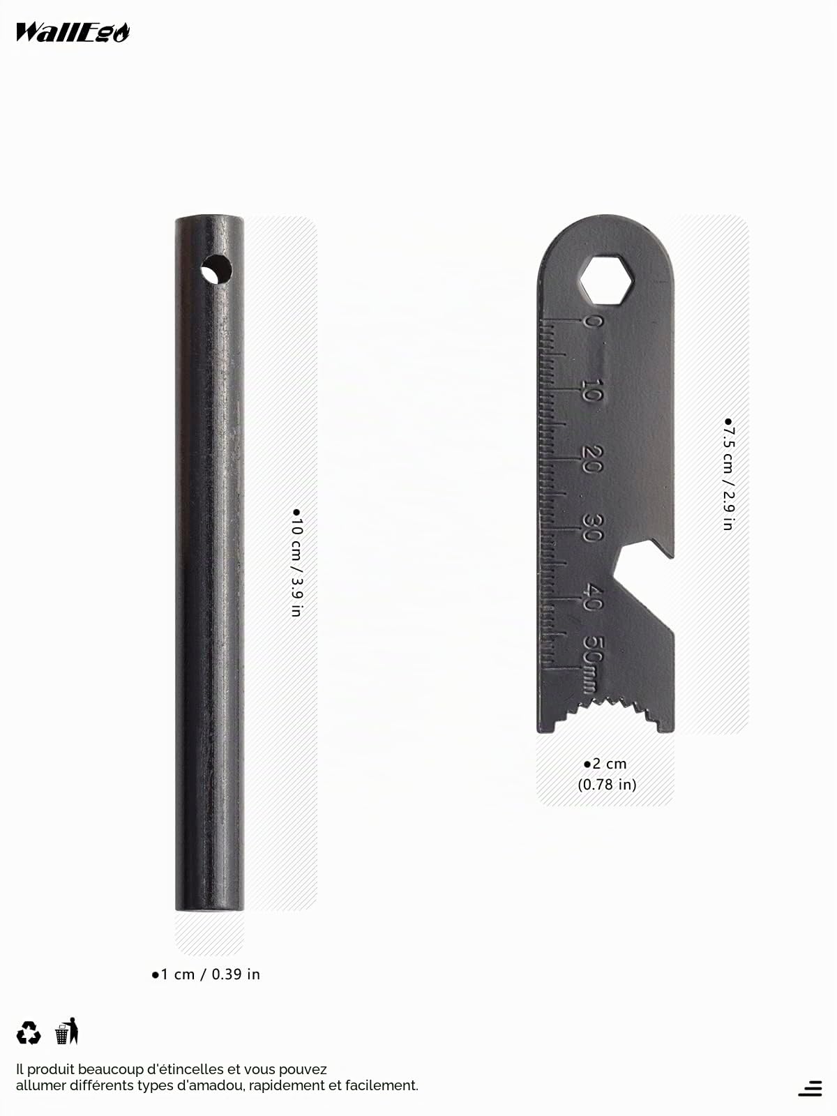 Allume Feu Survie, Pierre a Feu Grattoir Multi-Outils Cordon Paracorde et Sifflet d'urgence, pour Les Voyages, Le Camping, la Randonnée
