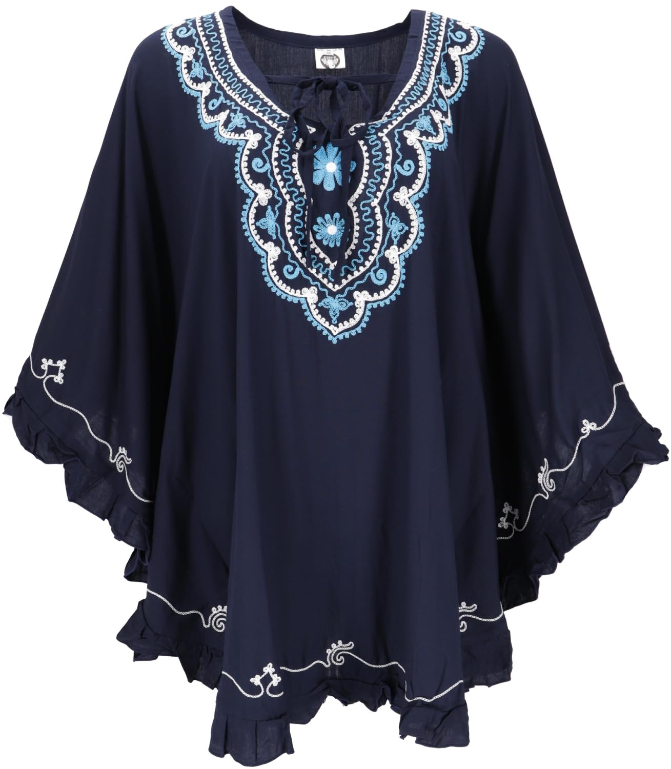 Bestickter Hippie Poncho, Tunika, Kaftan, Strandkleid, Viskose, grau