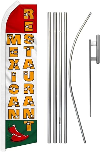 Kit de bandera y poste publicitario de Swooper para restaurantes mexicanos, perfecto para restaurantes, camiones de comida, patios de comida