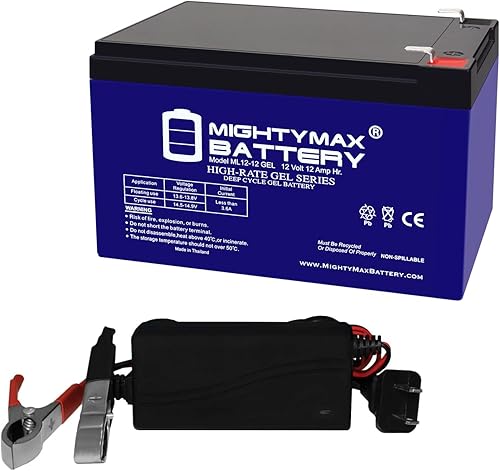 Mighty Max Battery ML12-12GEL - 12 voltios 12 AH, tipo gel, terminal F2, batería recargable SLA AGM incluye cargador de 12 V
