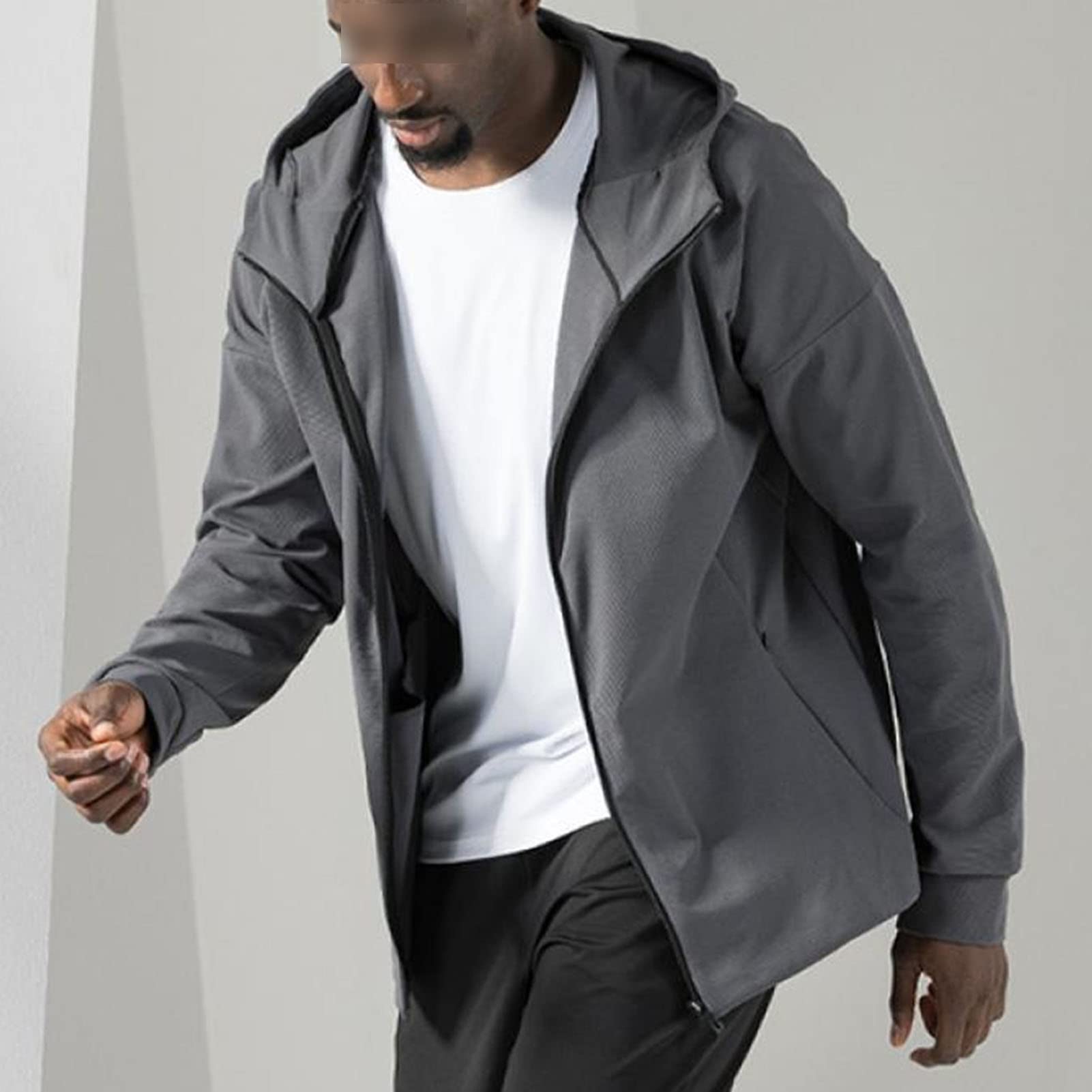 Maiyifu-GJ Men Sports Casual Full Zipper Hoodie Relaxed Fit Mid-Weight Hooded Sweatshirt Long Sleeve Slim Fit Hooded Jackets (Dark Grey,Large)