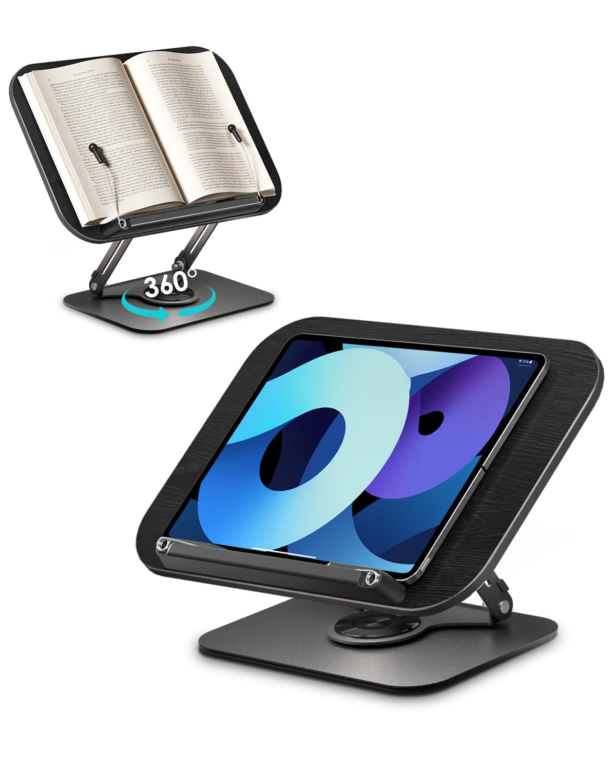 Viozon Buchständer zum Lesen, Buchhalter, Höhe und Winkel verstellbar, um 360° drehbare Basis, faltbar und tragbar, leicht, für Büro, Küche, Schule, Lehrbuch, Rezept, Zeitschriften, Tablet, Kindle