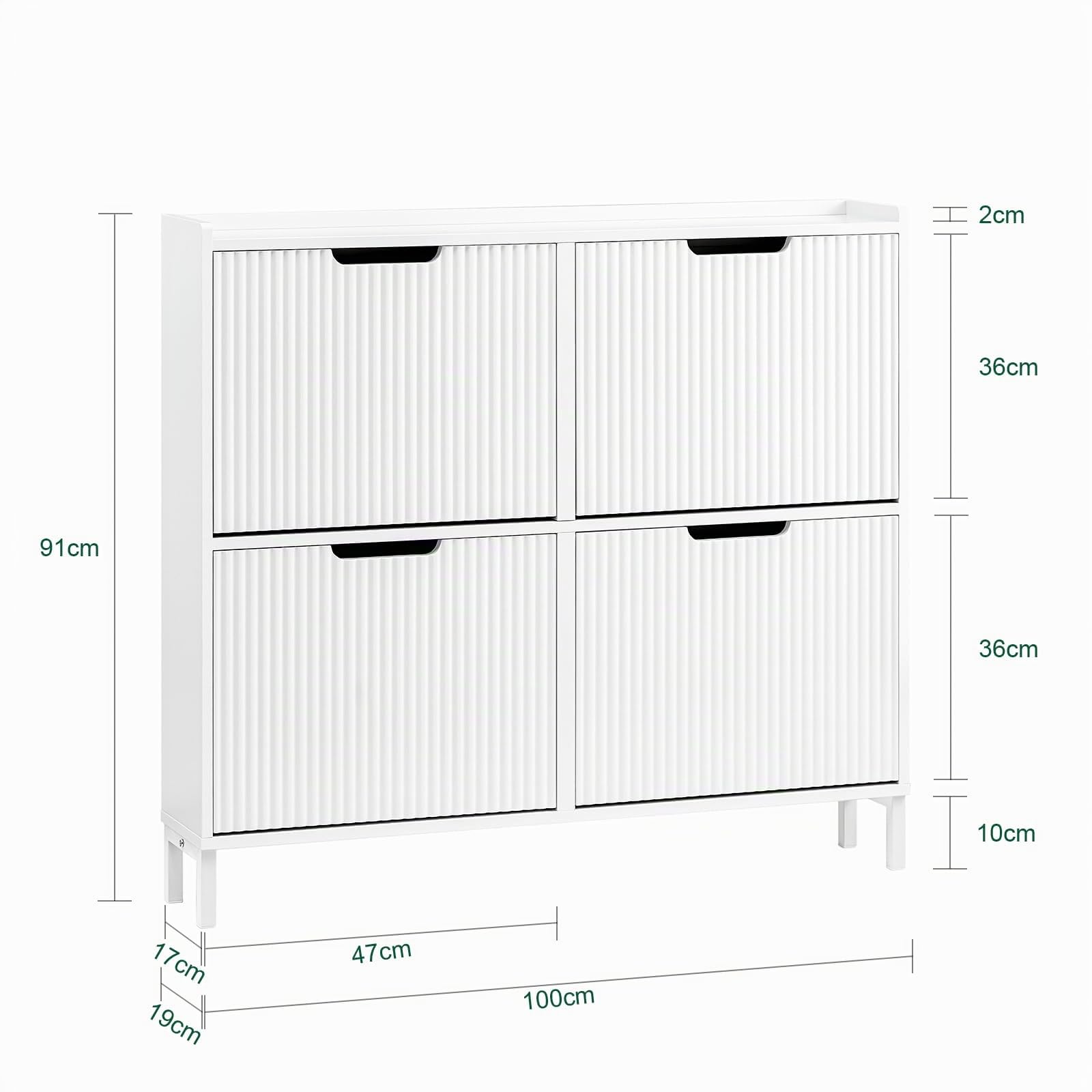 SoBuy Scarpiera Salvaspazio Slim - Mobile Scarpiera Ingresso con 4 ante battenti - Scarpiera Bianco Linee Verticali - per Ambienti Ristretti - Ingresso, Corridoio o Camera 100x19x91 cm FSR177-L-W