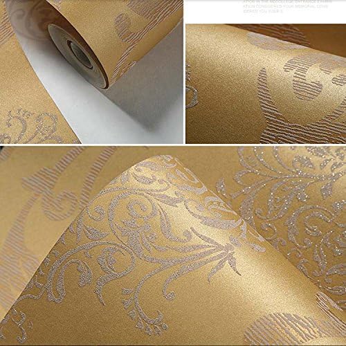 Miniatura 5 de DAWEI - Rollo de papel tapiz no tejido de damasco en polvo de damasco 3D para sala de estar, color dorado, 1.73 pies de ancho x 32.8 pies de largo