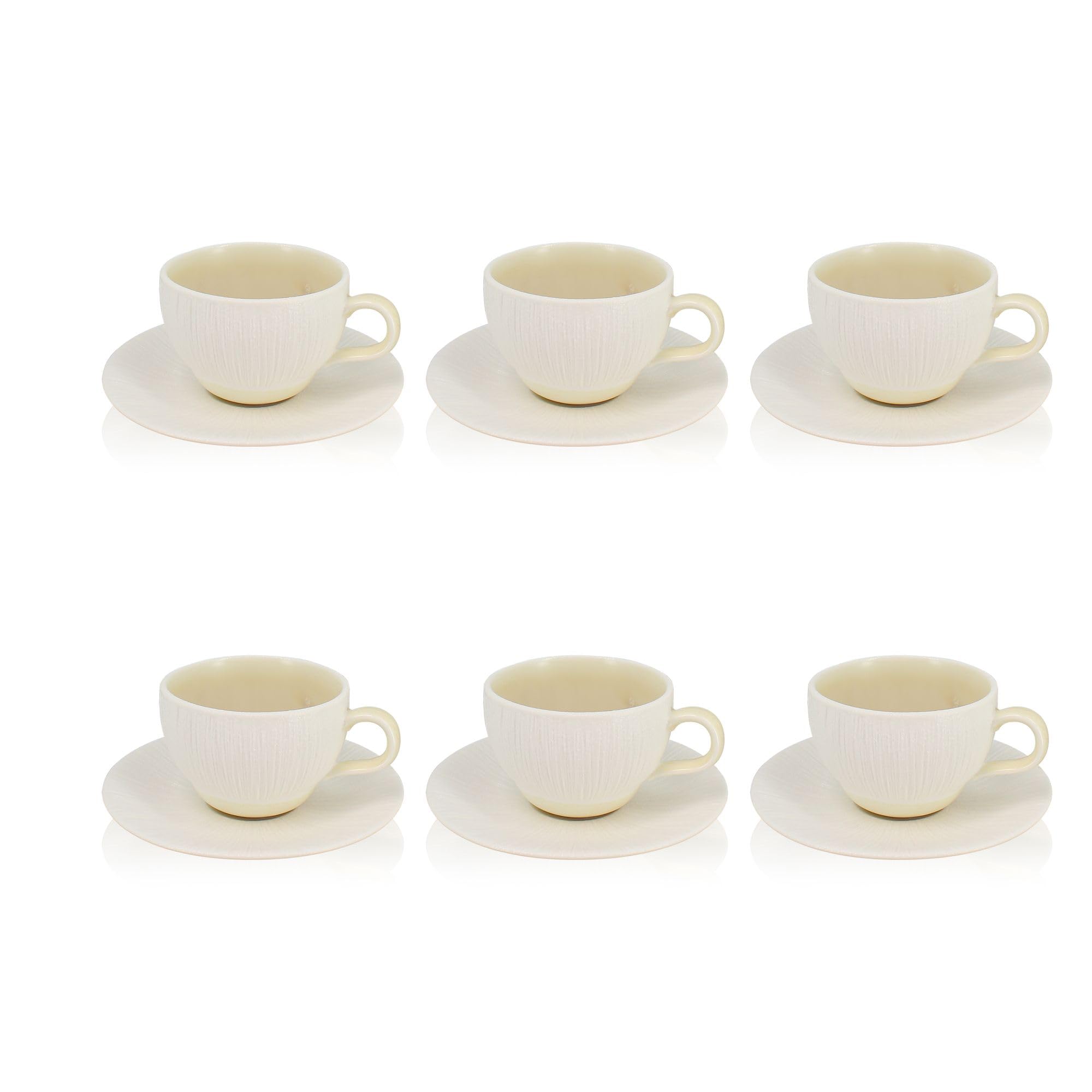 OGO LIVING - Lot de 6 tasses et soucoupes en porcelaine beige/blanc - Idéales pour le quotidien - 2414173