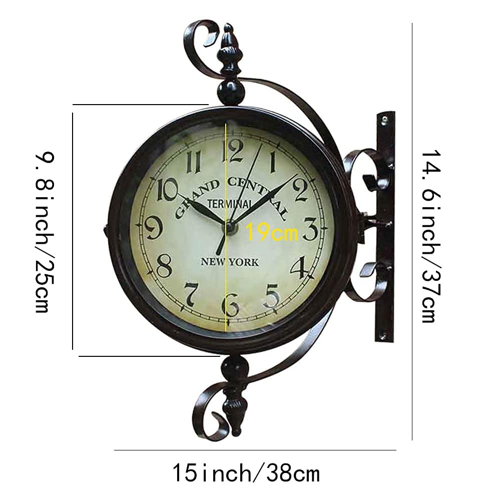 Horloge De Jardin Extérieure, Horloge Murale Double Face avec Support Extérieur, 20 Cm, Style Classique Européen, en Fer Forgé, Silencieuse Et Rotative, pour Décoration Intéri