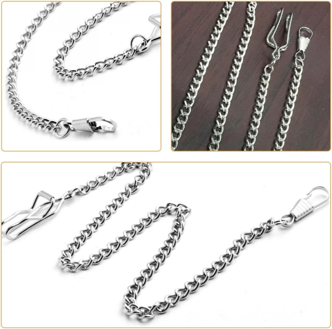 Retro Silver Metal Pocket Watch Chain 2pcs for Trousers