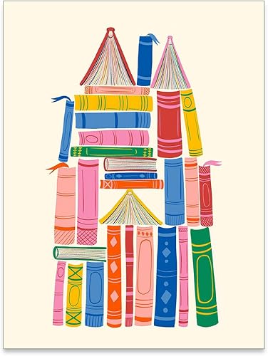 WOFUPMY Pósteres de arte de pared de castillo, libros coloridos, biblioteca, retro, estética, impresión en lienzo para aula, cuarto de bebé,