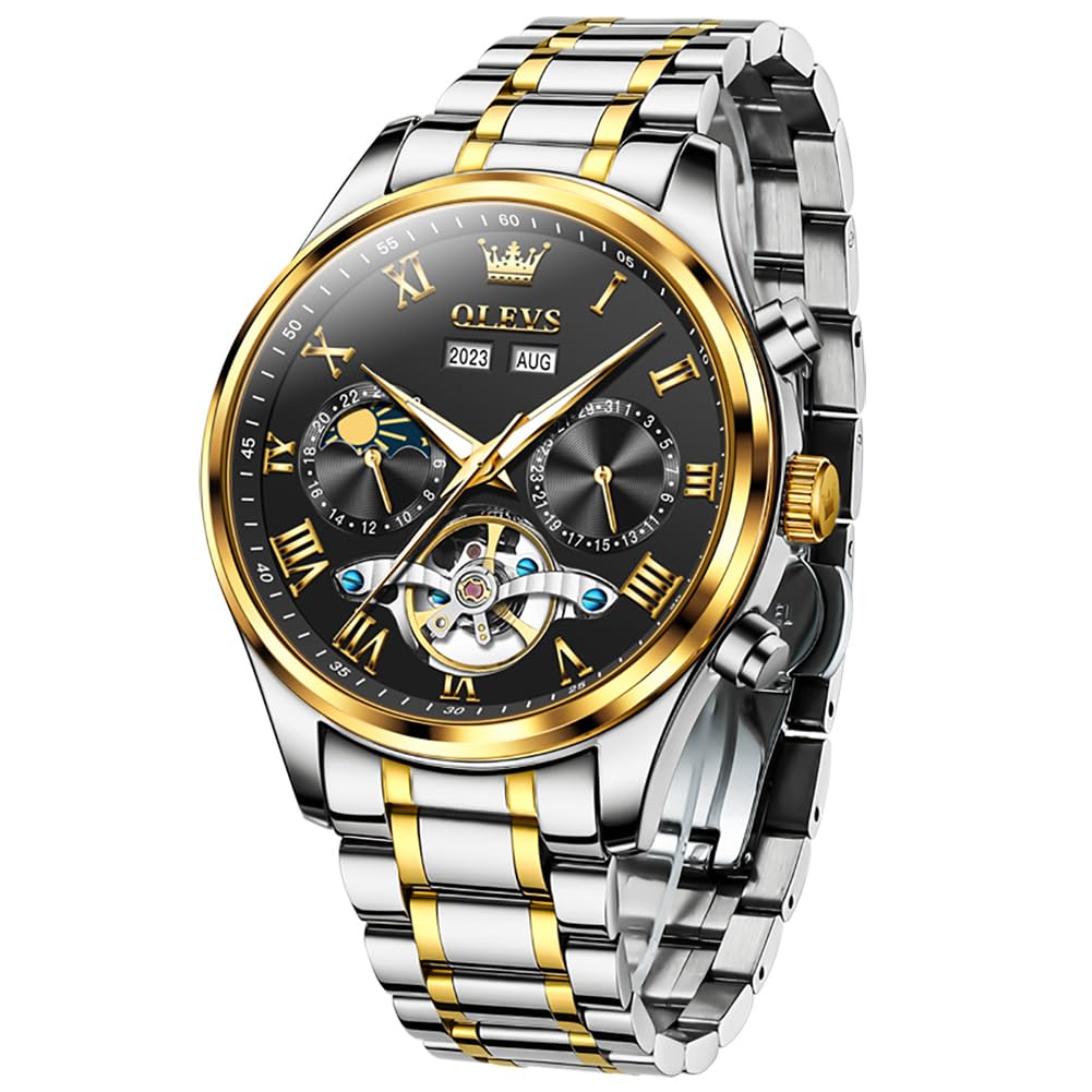 OLEVSMen's Casual Fashion Waterproof Gold Stainless Steel Band Quartz Gold Watches Gifts for Men